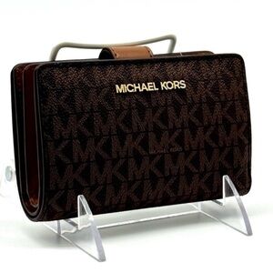 Michael Kors Medium Jet Set Travel Zip Chain Bifold Wallet - Brown Signature